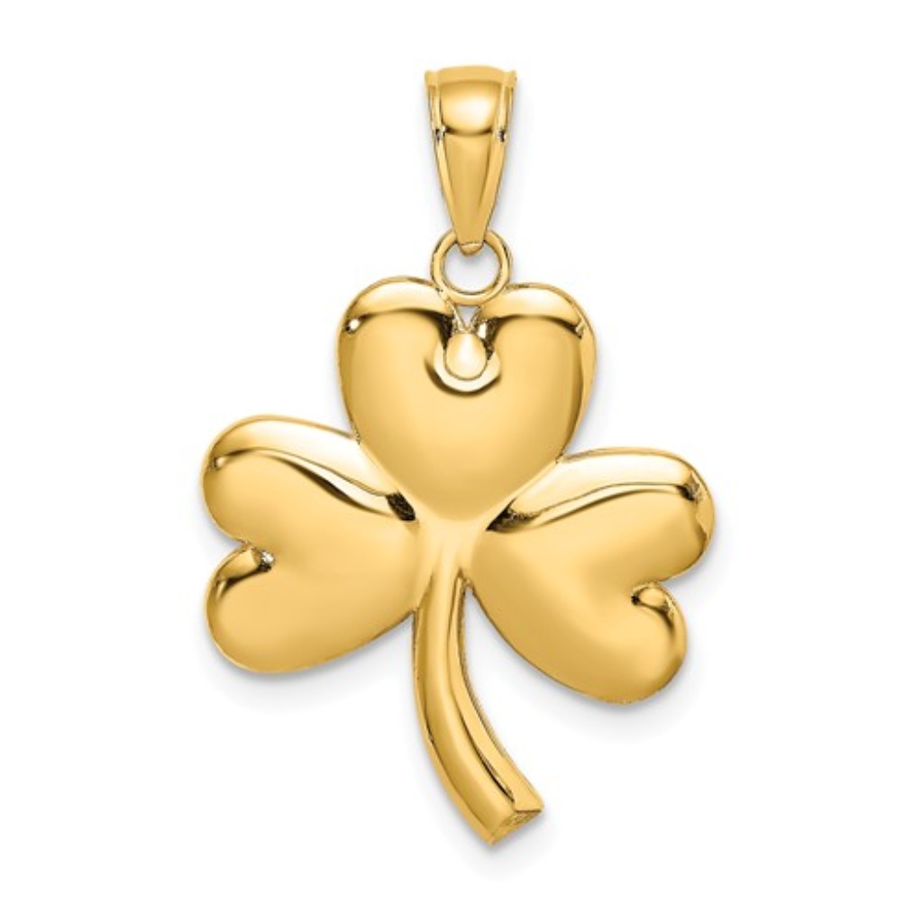14k Yellow Gold 3-Leaf Clover Irish Lucky Necklace Charm Pendant
